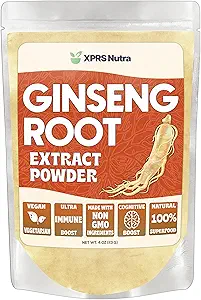 XPRS Nutra Ginseng Root Extract Powder - Ginseng Powder prend en charge la fonction cognitive, la performance physique et le système immunitaire - Vegan Friendly Panax Ginseng sous forme de poudre (4 once)