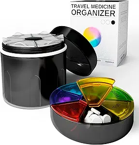 Bouteille d'organisateur de gros suppléments - Distributeur de pilules 2 en 1 - Porte-vitamines et boîte à pilules magnétique portable avec 7 compartiments