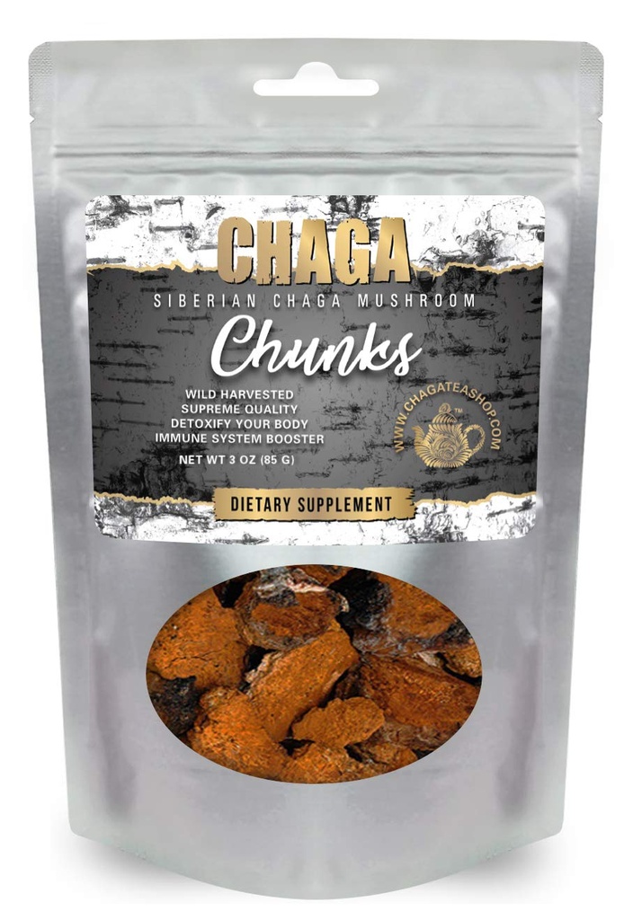 Siberian Chaga Mushroom Chunks Wild Harvested 3 Oz. (85g)