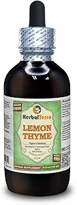 Thym citron (Thymus x Citriodorus) Glycérite, extrait liquide sans alcool séché biologique (marque: HerbalTerra, fièrement fabriqué aux États-Unis) 4 fl.oz (120 ml)