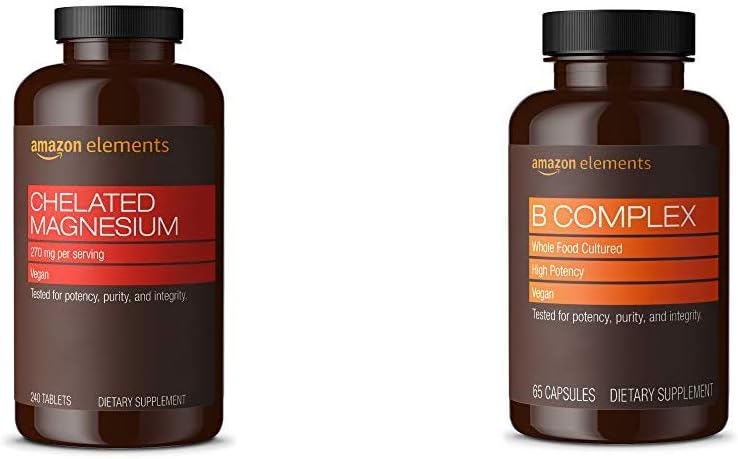 Amazon Elements Chelated Magnesium Glycinate (240 Tablets) and Amazon Elements B Complex (65 Capsules)
