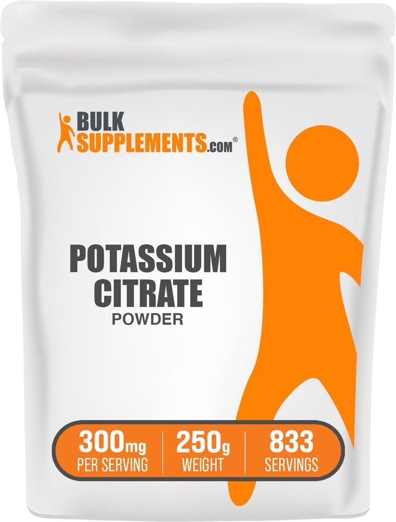 BulkSupplements.com Citrate de potassium en poudre - pour le soutien de l'hydratation, supplément minéral, potassium 99mg - sans gluten, 300mg par portion, 250g (8,8 oz) (paquet de 1)