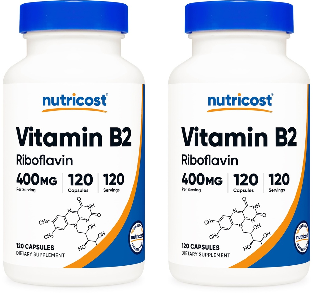 Nutricost Vitamine B2 (Riboflavine) 400mg, 120 Capsules (2 bouteilles)