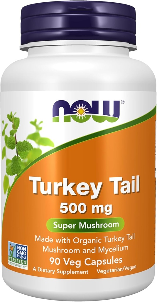 MAINTENANT Aliments Suppléments, Tail 500 mg de dinde, Super Champignon, fait avec de la dinde biologique Tail Champignon et Mycelium, 90 Capsules de légumes