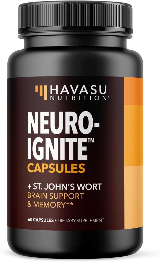 NeuroIGNITE Brain Supplements for Memory and Focus - 60 Count - Nootropics Brain Support Supplement with St. John's Wort, Ginkgo Biloba, Bacopa, Phosphatidylserine - Non-GMO Capsules, 2-Month Supply
