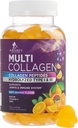 Peptides de collagène Gommies avec 2500 mcg Biotine - Supplément de protéines hydrolysées de type I et III multi collagène avec vitamine C et zinc - Support pour cheveux, peau, ongles, goût d'orange savoureux - 120 Gommies