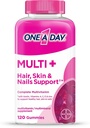 Un jour Multi+ Cheveux, peau et ongles, Multivitamine + Boost of Support for Healthy Hair, Skin & Nails with Biotin and Vitamines A, C, E & Zinc, Gummy 120 Count (2 mois d'approvisionnement)