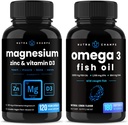 NutraChamps Magnésium Zinc & Vitamine D3 Capsules et Omega 3 Huile de poisson Capsules 2 Pack