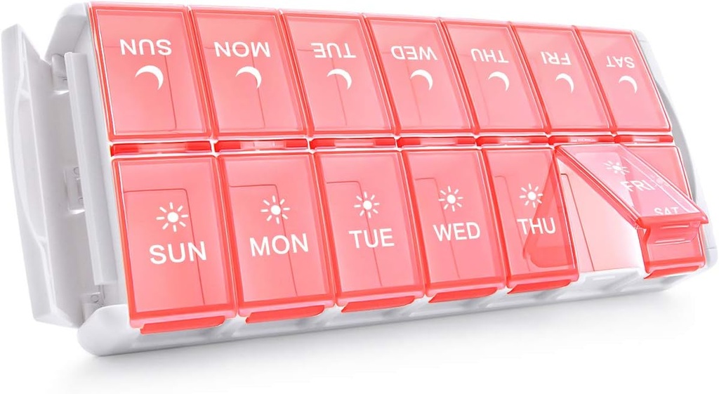 TookMag Weekly Medicine Pill Organizer 2 fois par jour, Remplir facilement AM PM Pill Box, grande capacité Remplissage rapide 7 jours cas de pilules pour les pilules/vitamine/huile de poisson/compléments (brevet enregistré)