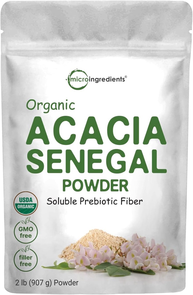 Micro Ingredients Organic Acacia Senegal Fiber Powder, 2 lb | Instant Soluble Fiber | Plant-Based Prebiotic for Gut & Digestive Health | Non-GMO, Gluten-Free, Vegan