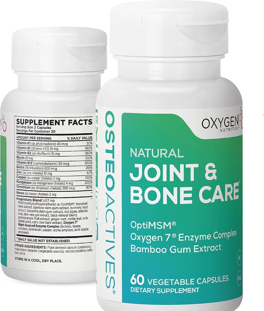 Oxygen Nutrition OsteoActives Formula All-Natural Dietary Support for Joints, Bones and Connective Tissue - 60 Count Pill Bottle- Vegetable Capsules (Packaging May Vary)