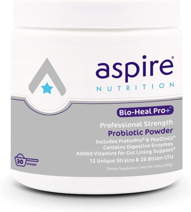 Aspire Nutrition Bio-Heal Pro+ Supplément de poudre probiotique 6-en-1 – Formule probiotique quotidienne pour les femmes, les hommes et les enfants - 30 jours