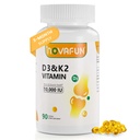D3-K2-Vitamine-10000 UI= K2-D3-Vitamine-Supplement= avec de l'huile de coco pour les os, la santé des dents, le soutien de la santé musculaire et cardiaque, 90 Softgels