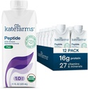 KATE FARMS Peptide pour adulte biologique 1.0 Formule, pure, seule, hydrolysée à base de plantes pour l'alimentation orale ou en tube, 11 Fl oz (12 Pack)
