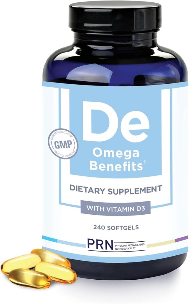 Supplément PRN DE Omega 3 - 240 Softgels, 60 jours d'approvisionnement - acide gras oméga 3 rTG avec 1680mg EPA, 560mg DHA et vitamine D pour la santé de la peau, des articulations, des yeux et du cœur