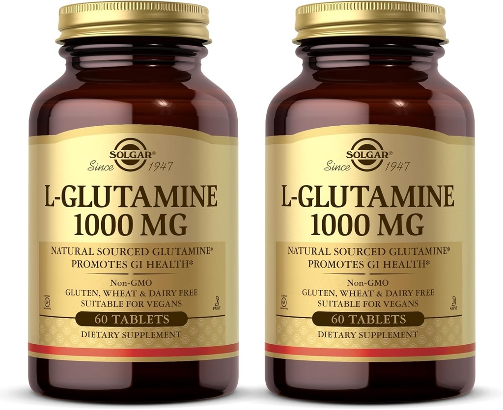 Solgar L-Glutamine 1000 mg, 60 comprimés (paquet de 2) - Alimentation musculaire naturelle - Promotion de la santé gastro-intestinale (GI) - Soutienne la santé cérébrale - Non-OGM, végétalien, sans gluten, sans casher - 60 portions totales