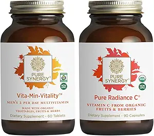PURE SYNERGY Hommes Multivitamine, stress et énergie Essentiels Ensemble de nourriture entière Multi avec des adaptogènes et Cordyceps