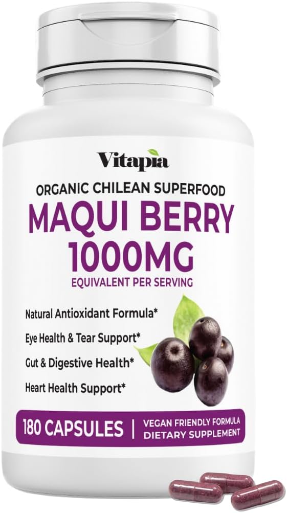 Vitapia Maqui Berry 1000mg - Supplément en poudre de Maqui Berry - Vegan Friendly, Non-OGM et sans gluten - 180 capsules de légumes