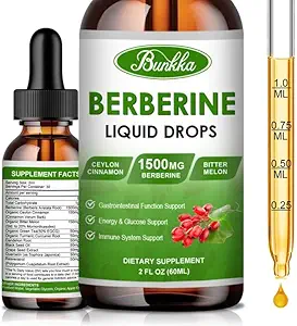 Supplément berbère 1500mg, gouttes liquides berbères biologiques avec cannelle Ceylan, mélône amère, supplément sans sucre et végétalien soutient système immunitaire et soin gastro-intestinal - 4 FL Oz