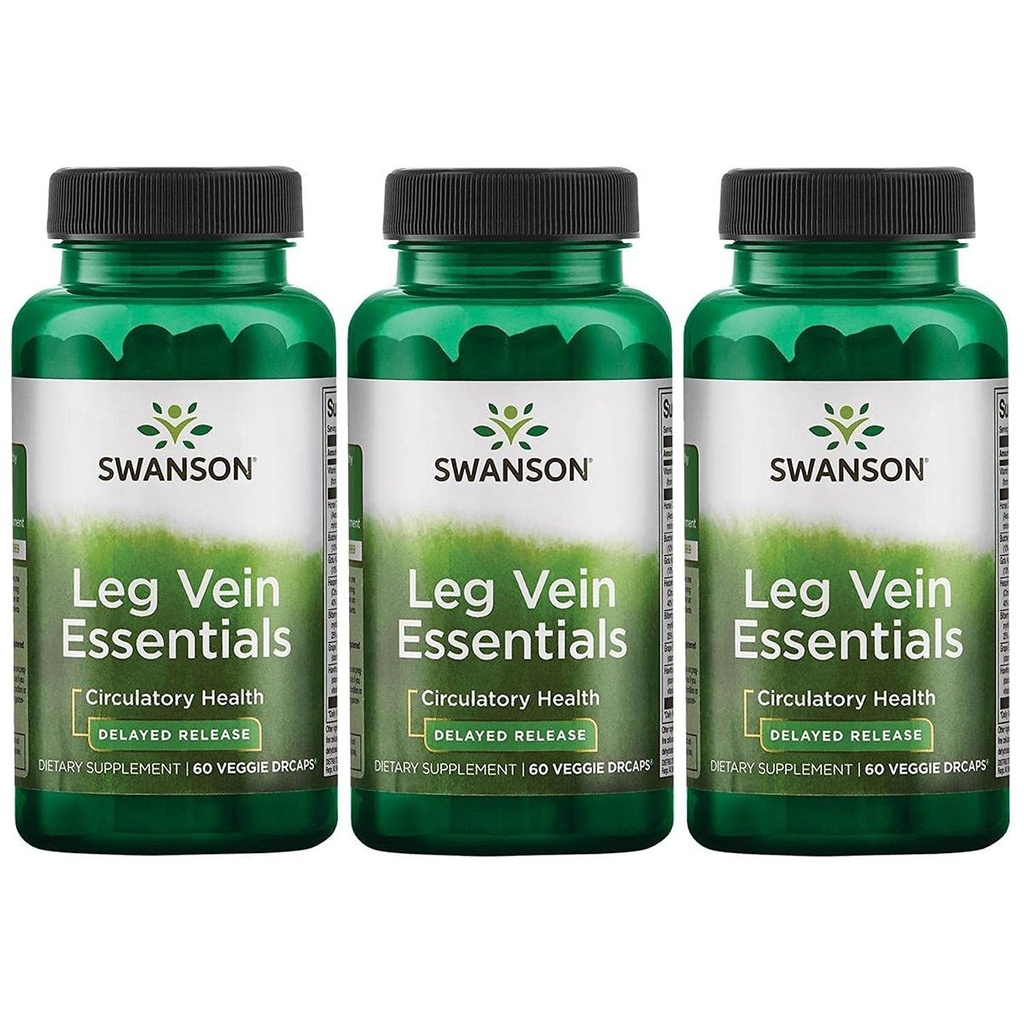Swanson Leg Vein Essentials, Delayed Release, 60 Veg Capsules, 3 Pack | Delivers Potent Leg Nourishment, Supports Circulation and Strong Veins, with Bilberry, Hawthorn and Horse Chestnut