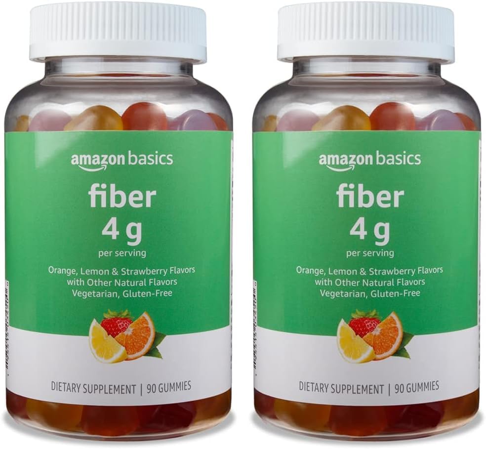 Bases (précédemment Solimo Fiber 4g Gummy - Digestive Health, Supports Regulatory, Orange, Lemon & Strawberry, 90 Gummes (2 par portion) (Pack de 2)