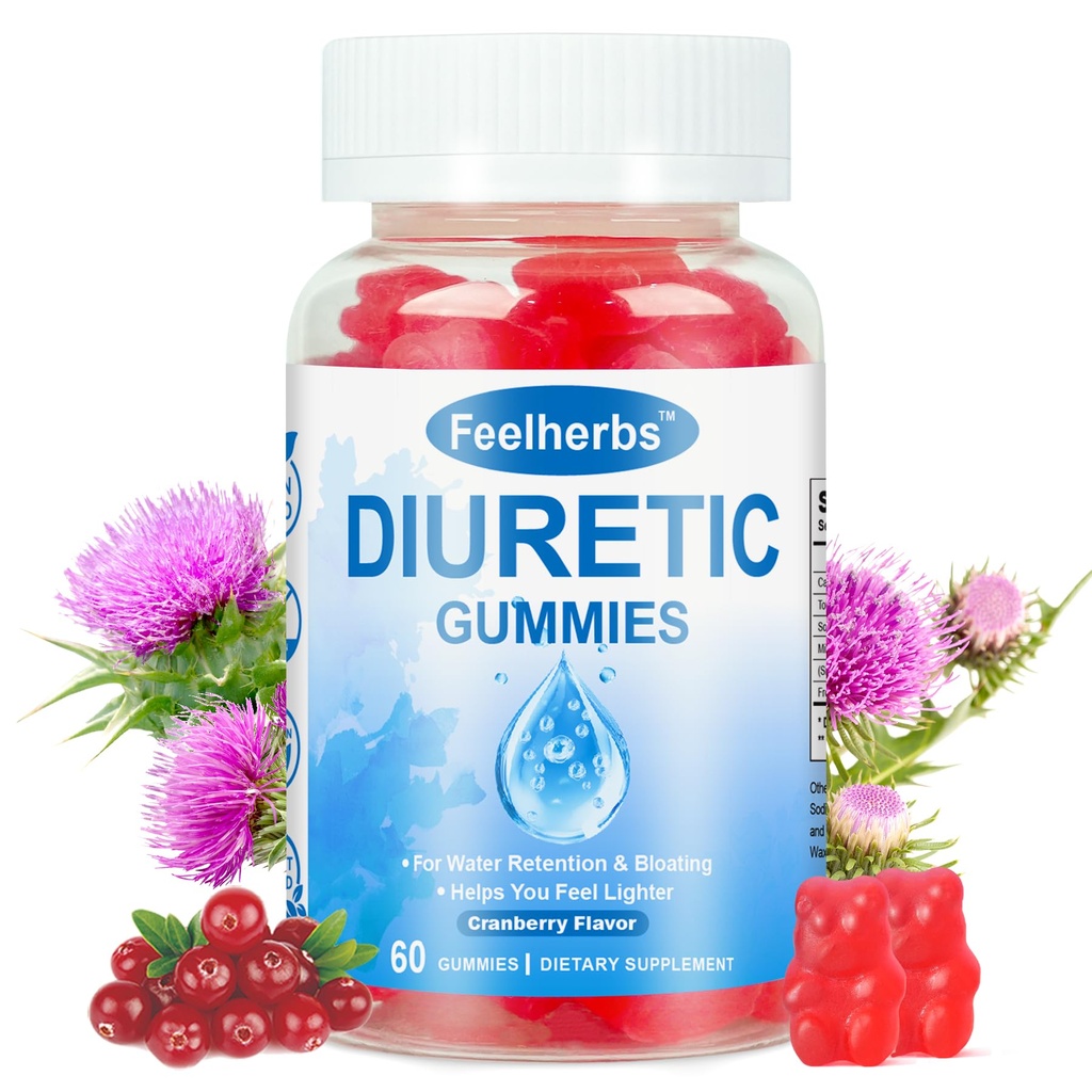 Natural Diuretic Gummies for Water Retention & Bloating & Hydration Balance, Sugar Free Diuretic Water Away Gummies for Women & Men Fluid Retention, Digestion Support, 60 Count