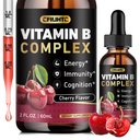 Vitamine B gouttes liquides complexes, B supplément complexe de vitamines avec B1, B2, B3, B5 B6, B7, B9 et méthyl B12 gouttes pour adultes et enfants, végétalien, goût de cerise