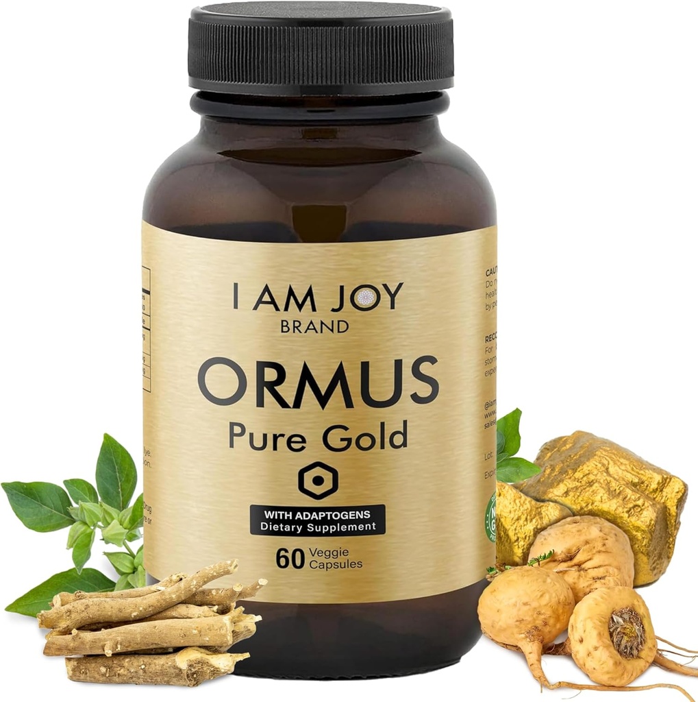 I Am Joy co. Ormus Gold Capsules Éléments monoatomiques avec Adaptogen Maca et Ashwaganda peuvent aider à équilibrer l'humeur, décalcifier le Gland Pinéal, réparer l'ADN, améliorer la relaxation - 60 Capsules Vegan