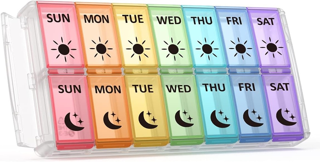 Organisateur hebdomadaire de pilules 2 fois par jour Extra Large 7 jours Remplissage facile Remplissage rapide Portable Fullicon AM PM Pill Box pour supplément, vitamine et médecine - (brevet enregistré)