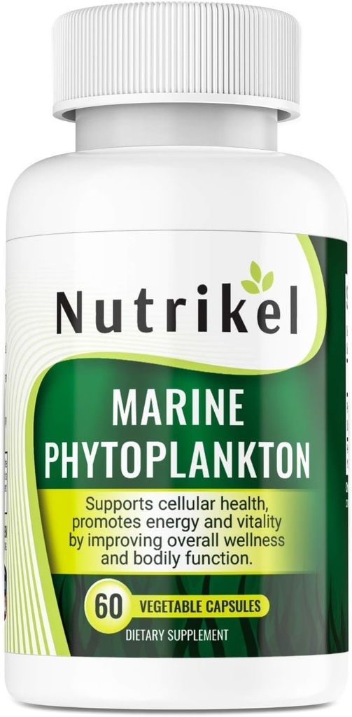 Supplément Phytoplancton Omega 3 Marine – Capsules d'algues à base végétale pour l'énergie, le focus et le soutien cellulaire – Superfood végétalien pour la santé du cerveau, du coeur et de la peau – 1000mg – 60 Capsules végétaliennes
