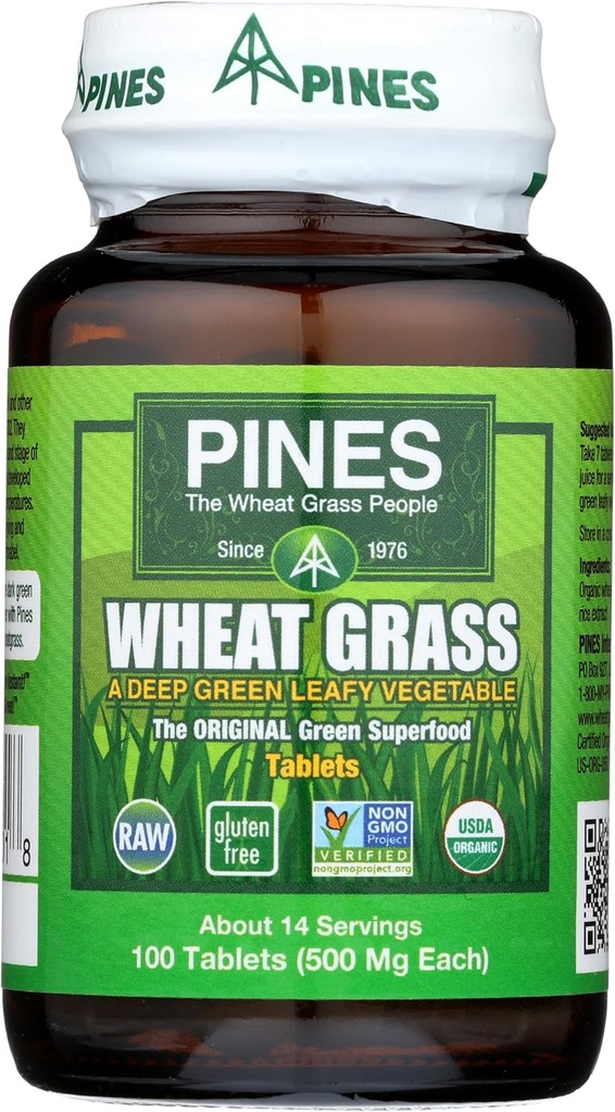 Pins Blé biologique Herbe 500 Mg Comprimés, 100 Nombre
