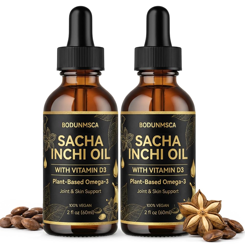 Sacha Inchi Oil, Organic Sacha Inchi Oil Drops – Cold-Pressed Plant-Based Omega 3-6-9 & Vitamin E for Skin, Joints (2PCS)