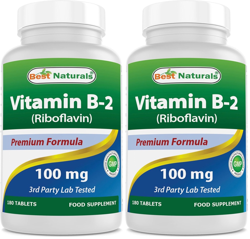Best Naturals Vitamin B2 (Riboflavin) 100 mg 180 Tablets - Premium Formula - 3rd Party Lab Tested (Pack of 2)