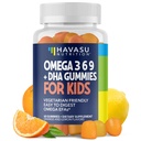 Omega 3 6 9 + Gommies DHA pour les enfants - Huile végétale de poisson avec DHA et EPA pour les enfants 2+ pour soutenir le développement du corps et du cerveau - Pas de goût de poisson - Saveurs citron et orange - 60 Comte