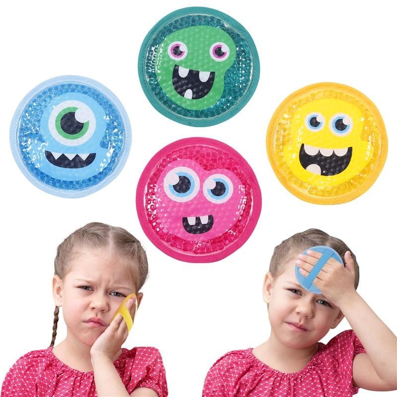 Magic Gel Kids Ice Packs for Boo Boos - Pack of 4 - Reusable Soft Ice Packs for Kids - Small Squishy Gel Pack for Baby or Toddler - Fun Cute Monster Design