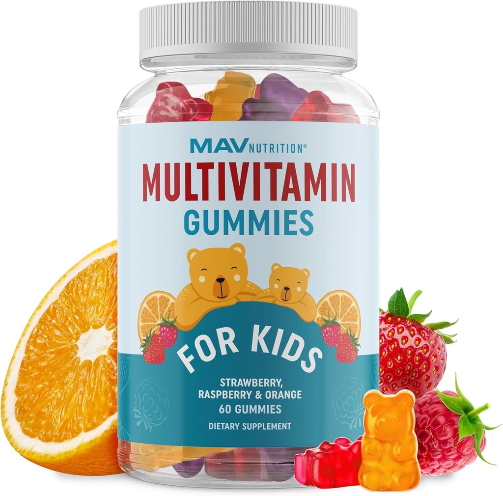 Garnitures multivitamines pour enfants : vitamines A, B, C, D & Zinc pour l'immunité, la croissance et le développement. Multivitamines quotidiennes pour enfants 2 ans et plus.
