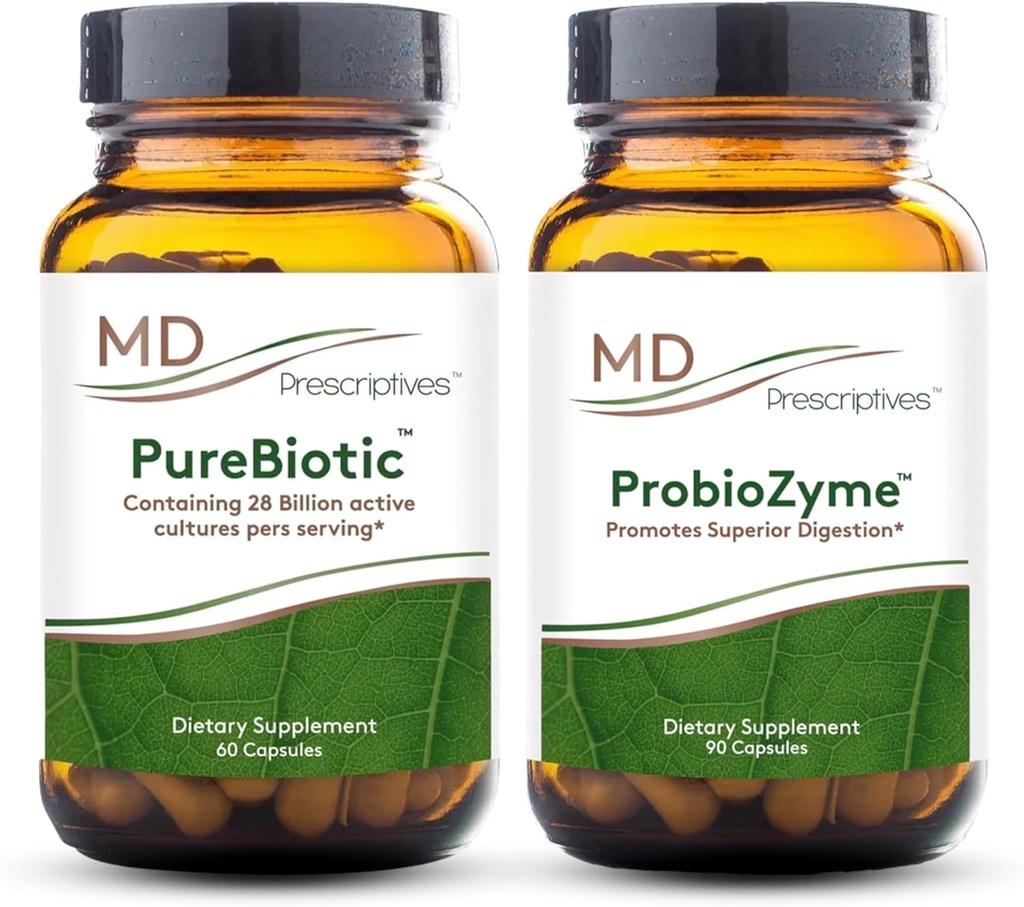 MD prescriptives PureBiotique et ProbioZyme Bundle - Supplément de santé digestif et gut - 60 Capsules/90
