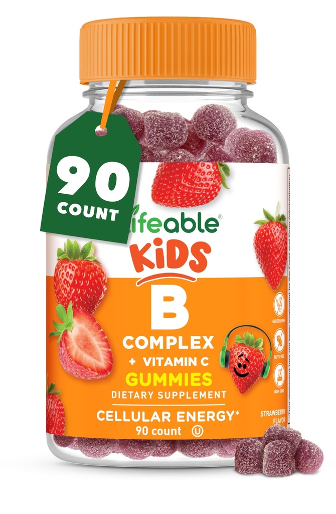 Complexe Visible Vitamine B pour les enfants avec VIT C.T. Great Tasting B Complex Gummies.Vegan Kids B Complex.Energie et soutien Nerve 90 Gummies