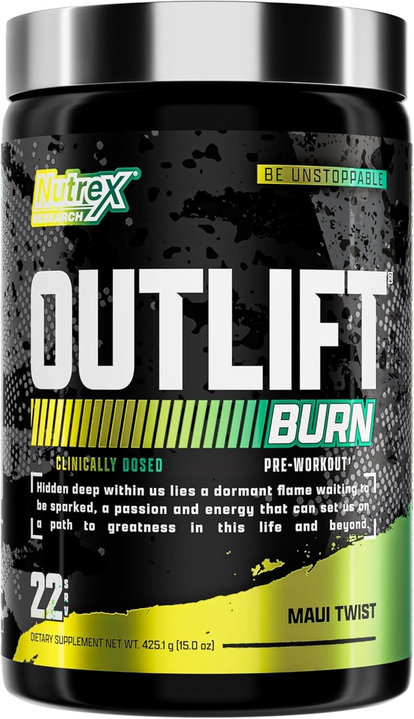 Nutrex Outlift Burn Pre-Workout Supplément pour l'énergie, Focus & Endurance.Metabolyte, L-Citrulline, Beta-Alanine & Caféine.