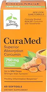 Terry naturellement CuraMed 750 mg - 60 Softgels - Absorption supérieure BCM-95 Supplément Curcumine, favorise une réponse à l'inflammation saine - non-OGM, sans gluten, halal - 60 portions