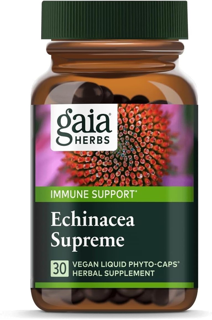 Gaia Herbes Echinacea Supreme - Supplément de soutien immunitaire - Echinacea Purpurea & Angustifolia Blend pour soutenir le système immunitaire - 30 phytocapsules liquides végétaliens (15 jours d'approvisionnement)