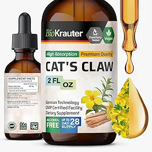 BIO KRAUTER Chats Teinture de griffe - Supplément de griffe de chat végétalien - Soutien immunitaire - Extrait sans alcool et sans sucre - gouttes de végétalien 2 Fl.Oz.