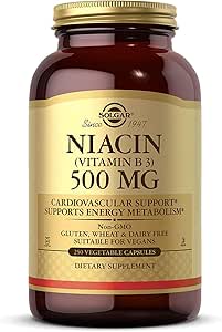 Solgar Niacin (Vitamine B3) 500 mg, 250 capsules végétales - Métabolisme énergétique - Non-OGM, végétalien, sans gluten, sans produits laitiers, sans casher - 250 portions