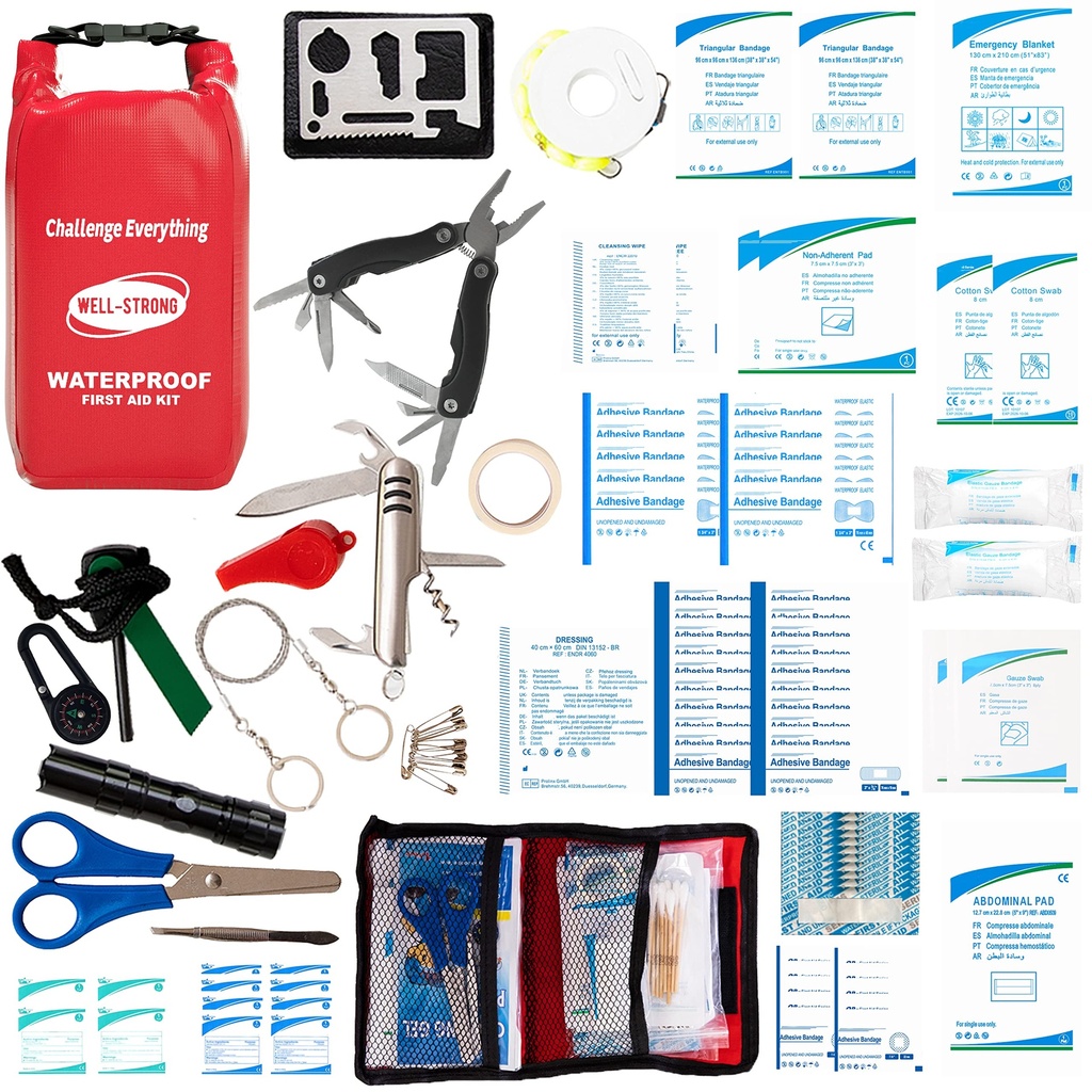 123pcs Waterproof Boat First Aid Kit with Survival Tools Red