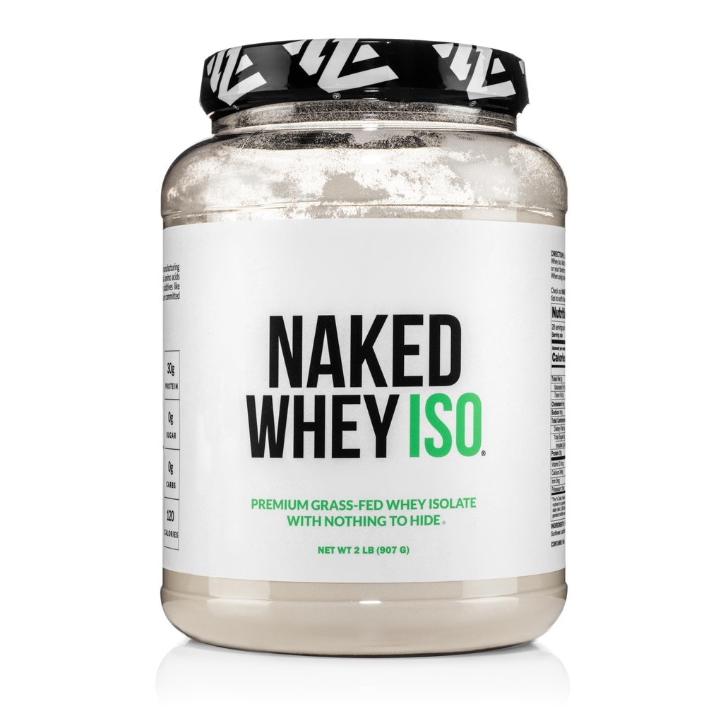 NAKED Whey Isolate Protein - Seulement 2 ingrédients, 30g de protéines à l'herbe, Zéro glucides, non aromatisés, non dénaturés, non OGM, sans soja, sans gluten, sans conservateurs - 28 portions