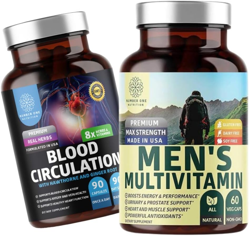 Nutrition N1N Multivitamine quotidienne N1N Premium hommes [Vitamines A C E D, Magnésium, Zinc] et supplément de circulation sanguine [8 herbes et vitamines puissantes], 2 paquets