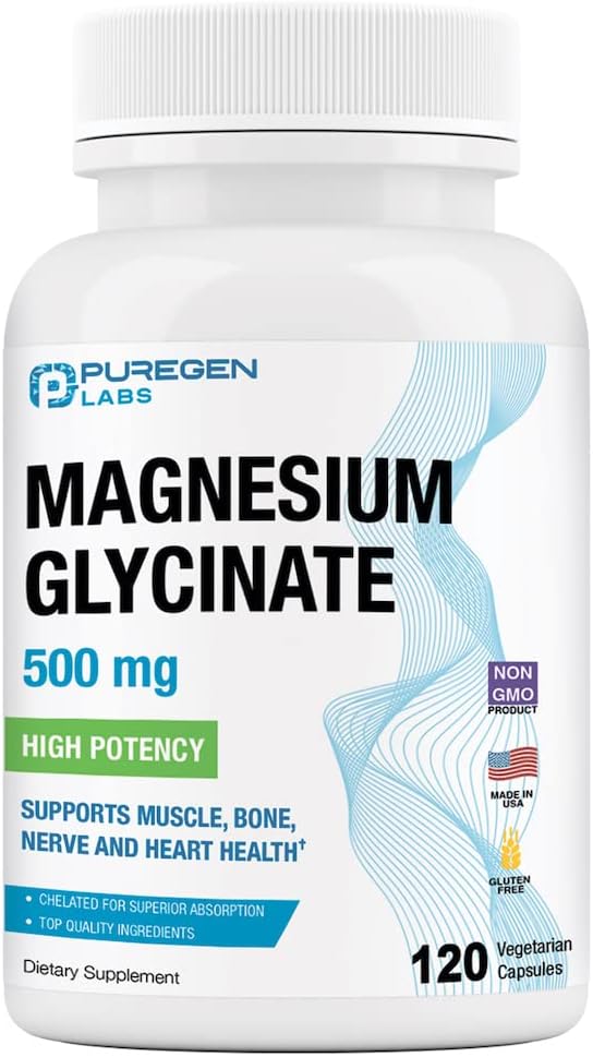 Magnésium Glycinate 500mg [High Potency] 120 Veggie Caps, Chélaté pour Absorption Supérieure.