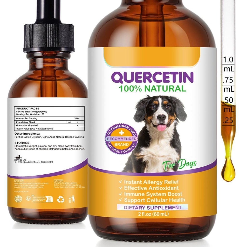 Quercetin for Dogs, Liquid Quercetin Drops Support Dog Allergy Relief, 60ml