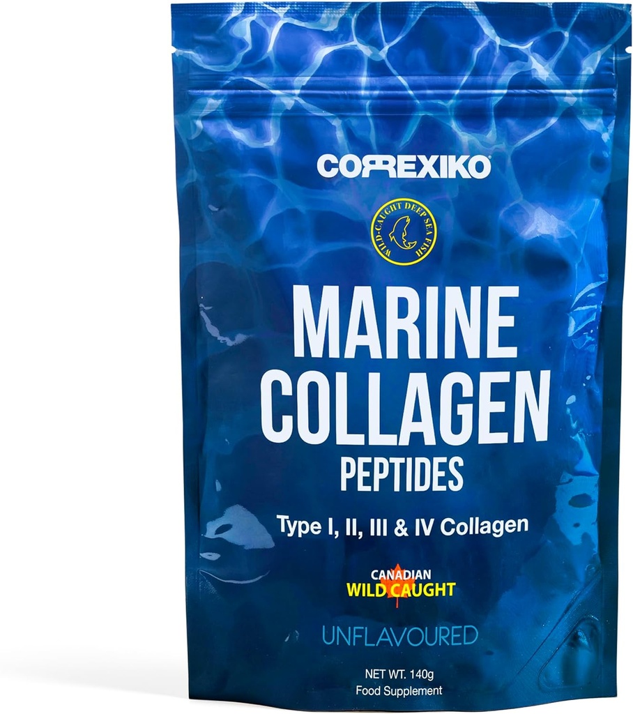 CORREXIKO Supplément en poudre de collagène marin non aromatisé - 10 000 mg de peptides de collagène double hydrolysé par portion - formule pour absorption maximale - cheveux, peau et ongles - 5oz, 14 portions