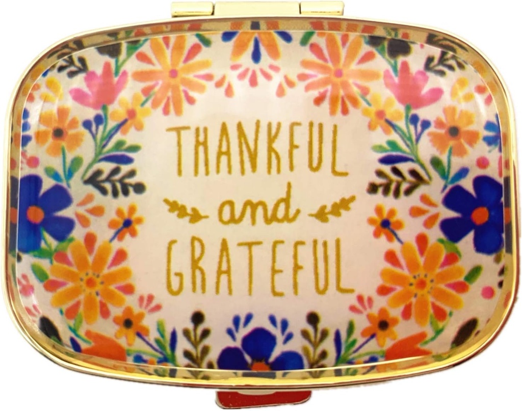 AmyZone Metal Pill Organizer Travel Friendly Portable Compact Pill Box 2 Compartiments Pill Case to Hold Vitamines/Tylenol/Fish Oil/Supplements/Meds/Tablet for Purse/Pocket (Merci et gratifiant)